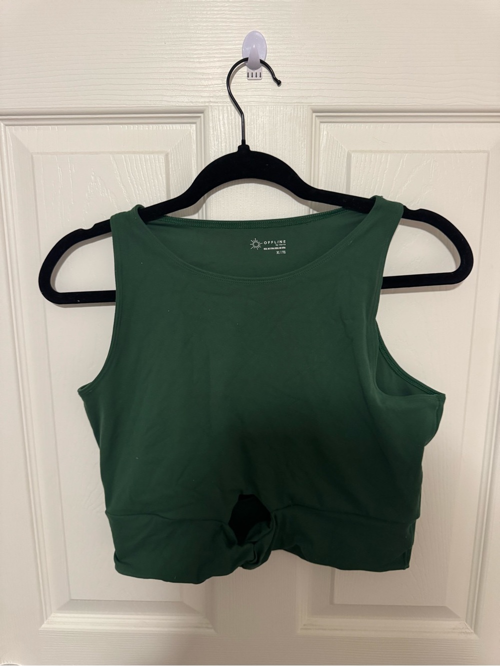 aerie Dark Green Knot-Front Crop Sports Bra